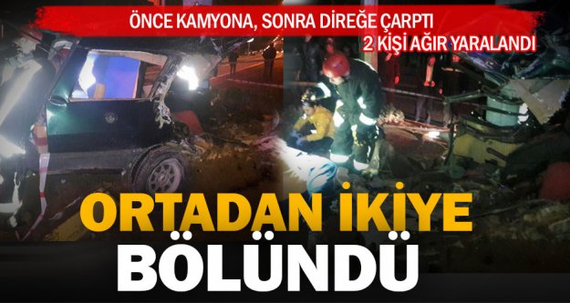 Sarayköy'deki kazada otomobil ikiye bölündü