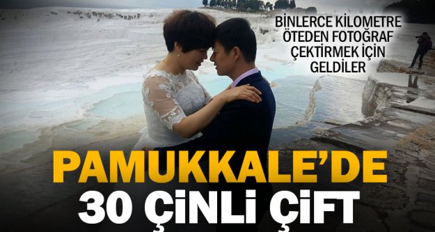 Çinli çiftler gelinlik ve damatlıkla Pamukkale'de fotoğraf çektirdi