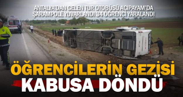 Antalyalı öğrencileri taşıyan tur otobüsü devrildi: 34 yaralı