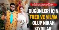 Denizli'de Fred ve Vilma kostümleri giyen çiftin nikahı 'sosyal mesafeli' kıyıldı